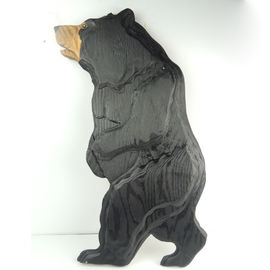 Home Wall Decoration Carved Wooden Bear Statues , Wooden Garden Statues